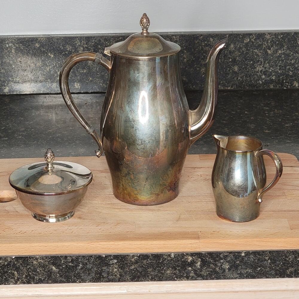 Paul Revere William Rodgers Silver Coffee Server, Sugar Bowl, and Creamer